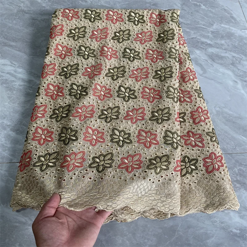 

5 yard Swiss lace fabric latest heavy beaded Embroidery African 100% cotton fabrics Swiss voile lace popular Dubai style PS09051