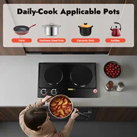 Cuisinière électrique à double brûleur 2500W, plaque de cuisson électrique avec 2 plaques, puissance de feu réglable, 220-240V pour la cuisson des aliments 5
