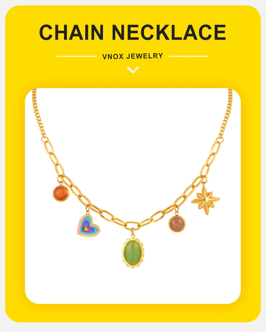 Vnox Edelstahl Goldene Mehrere Anhänger Halskette für Frauen Neue Mode Stil Hals Kette Trendy Schmuck Party Geburtstag Geschenk – Detail 1