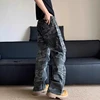 IEFB High Style Men's Denim Pants Pleated Camouflage Cargo Slant Pocket Jeans Loose Straight Wide Leg Male Trousers Tide 9C8607 5