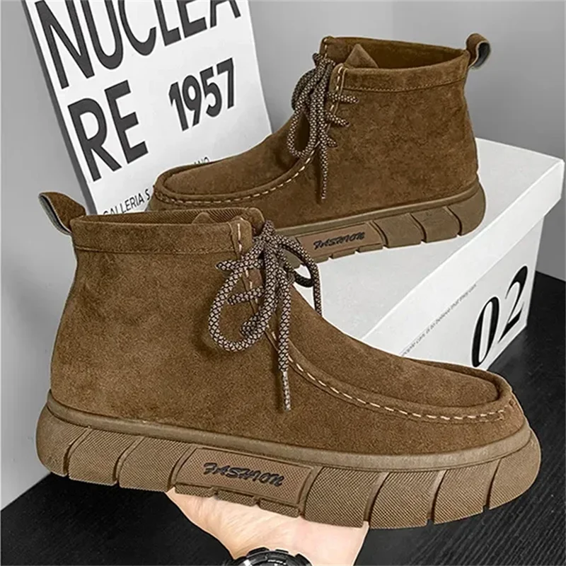 

Мужские кожаные ботинки в стиле ретро, повседневные короткие ботинки средней высоты на толстой подошве для осени и зимы, мужские ботильоны, ботинки для пустыни на толстой подошве