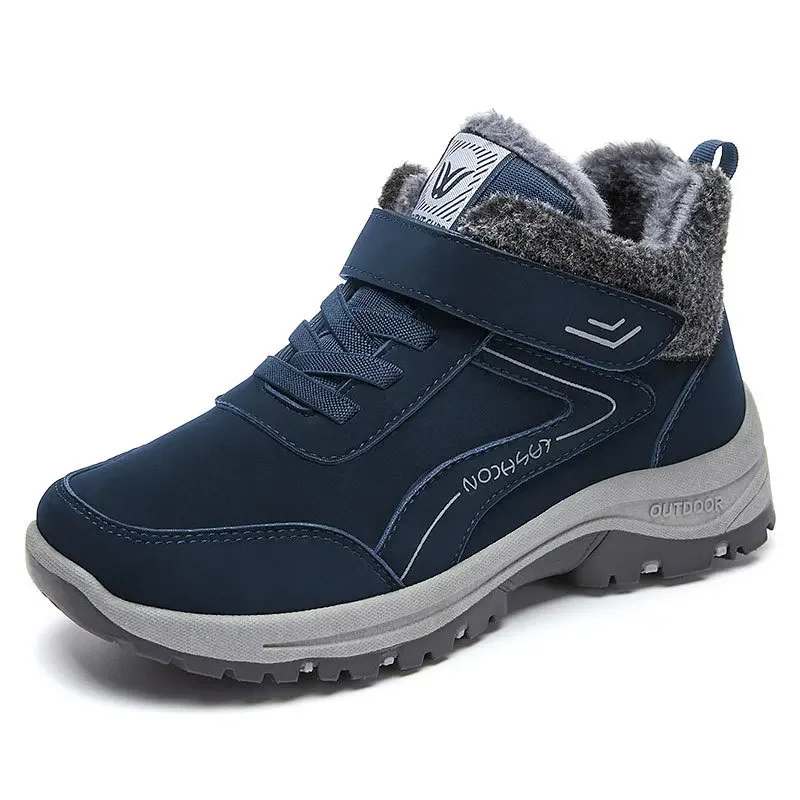 High quality ankle snow cotton boots for men thickening new 2023 winter casual plush warm shoe - black blue
