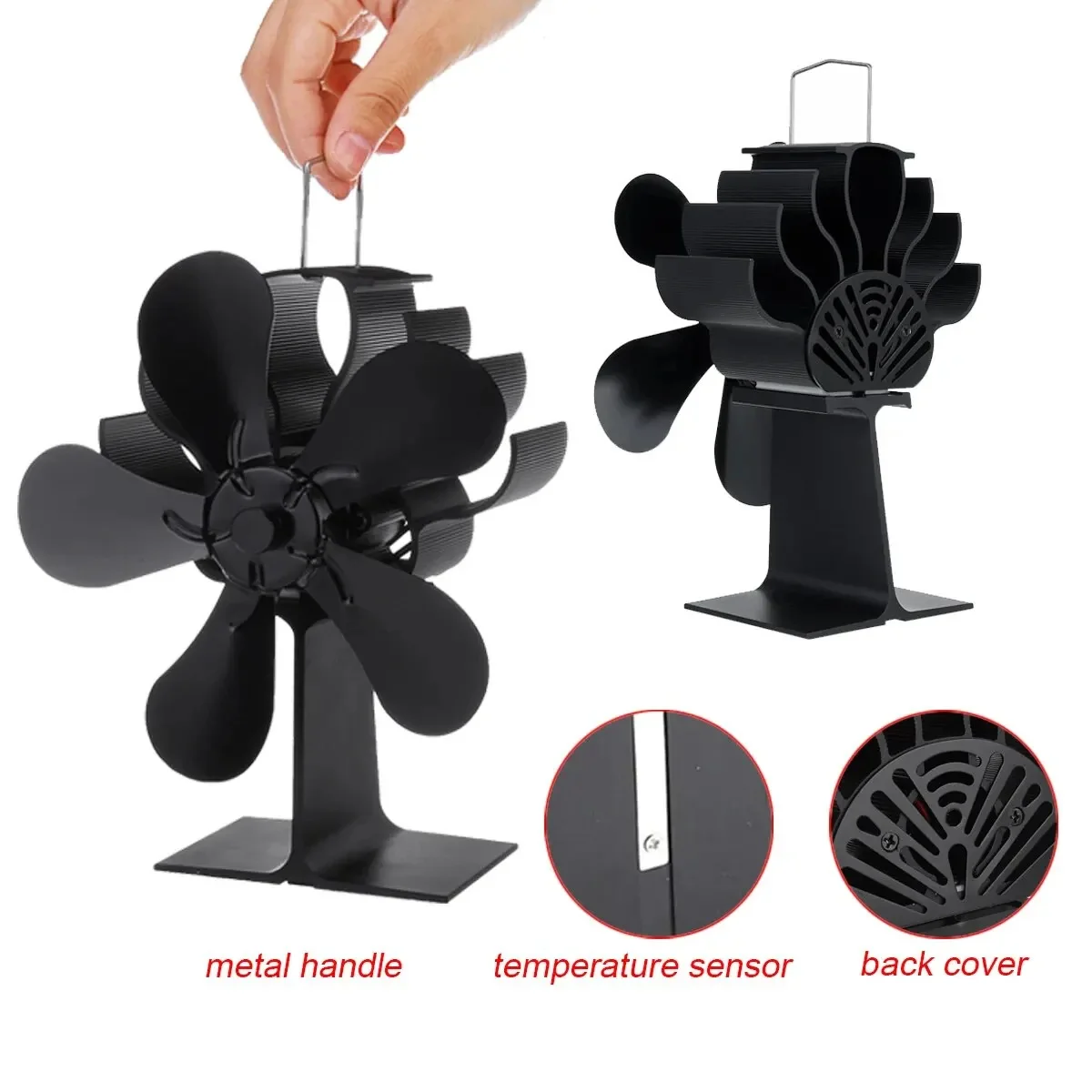 5-Blade Heat Powered Stove Fan Wood Log Burner Fireplace Quiet Environmental Fan Tool Efficient Heat Distribution Heater
