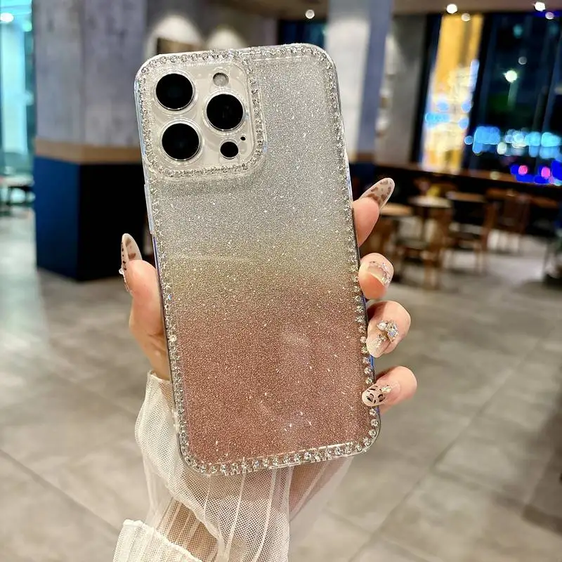 Gradient Glitter Bling Diamond Clear Soft Phone Case