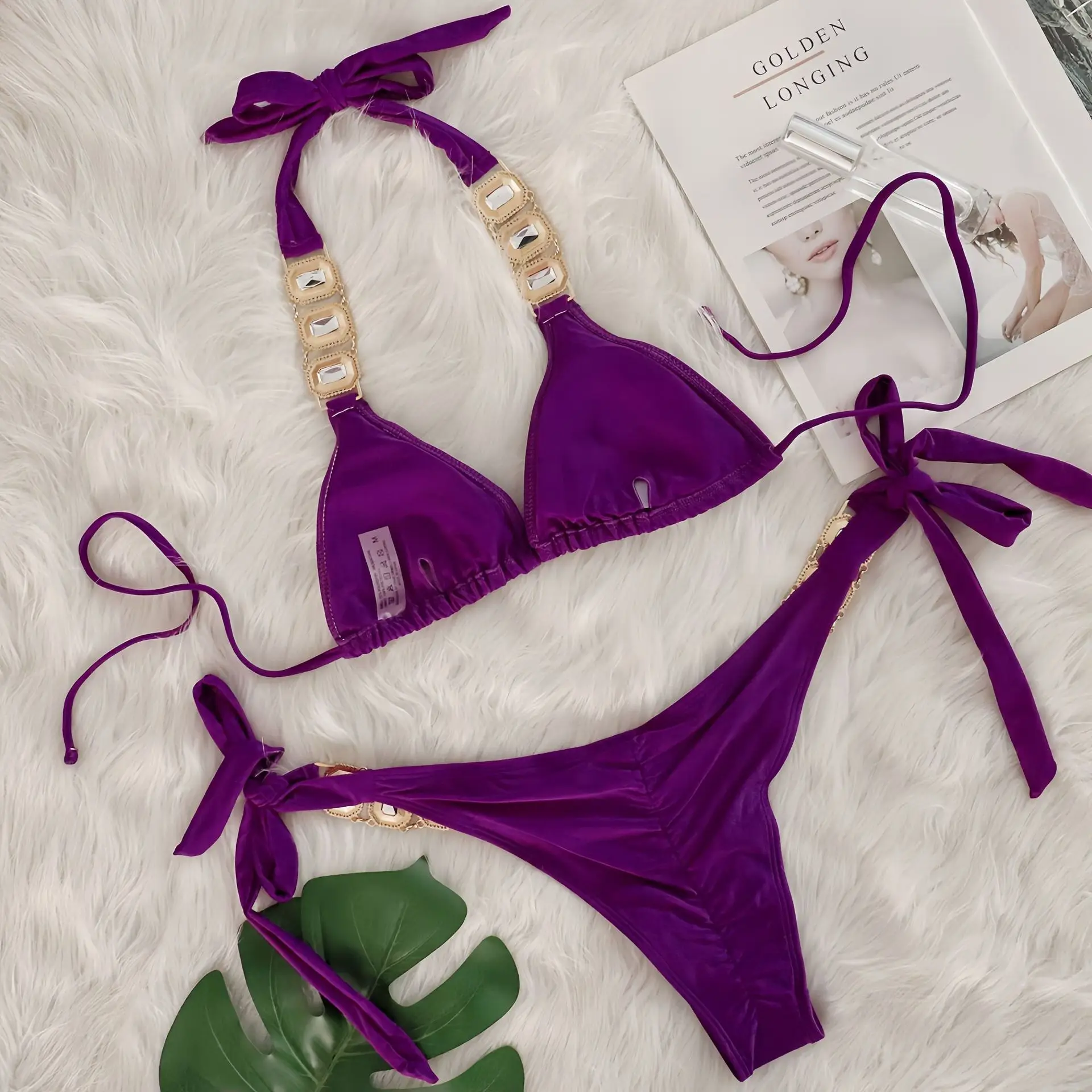 Rhinestone String Bikini - Womens Sexy 2 Piece Swimsuit for Beach Vacation