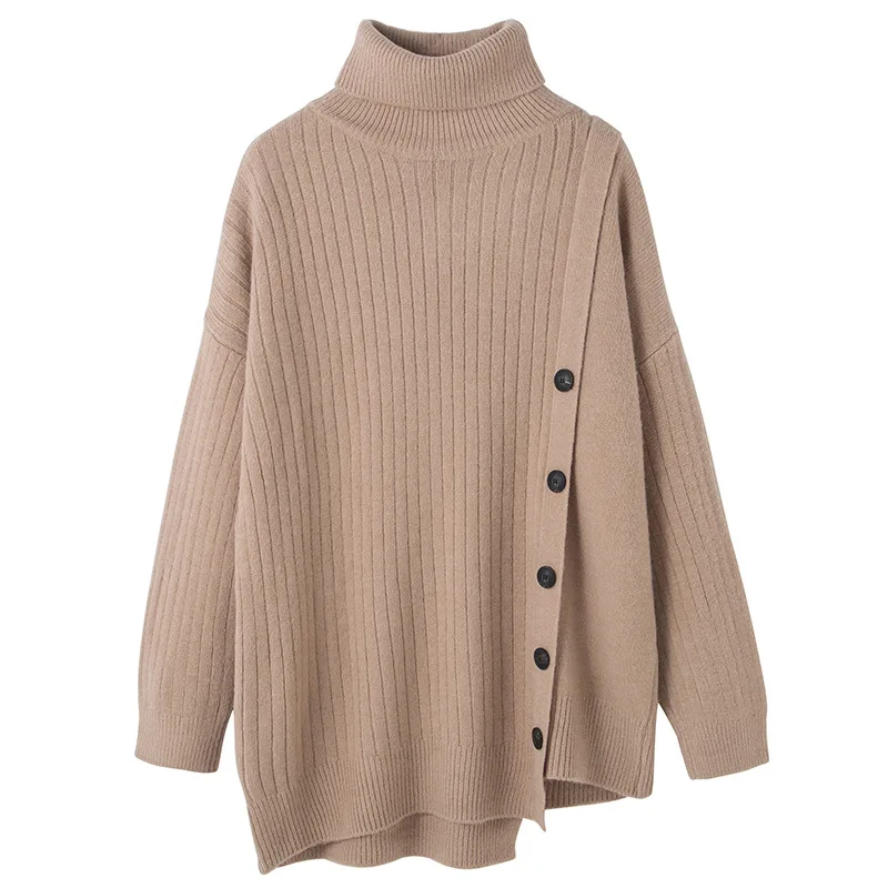 

SuperAen 2023 Autumn and Winter New Turtleneck Sweater Women's Korean Loose Irregular Knit Sweater Women