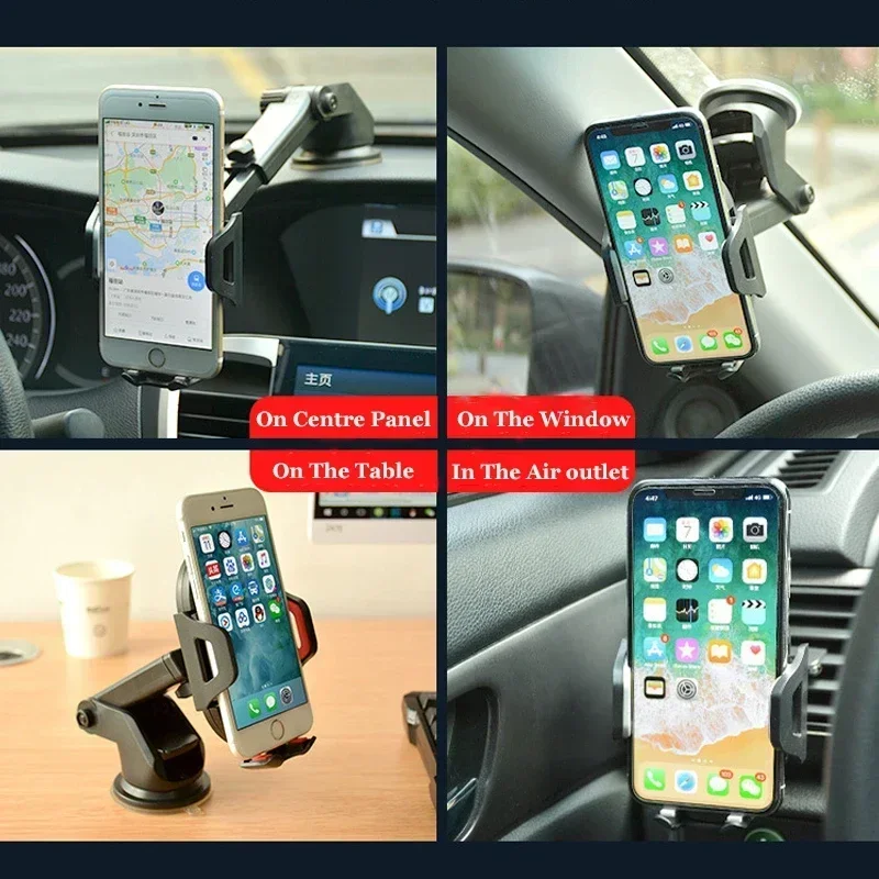 360° Rotation Car Phone Holder Rotatable Suction Cup Windshield Phone Mount Air Vent Black Cellphone Stand Driving Assistance