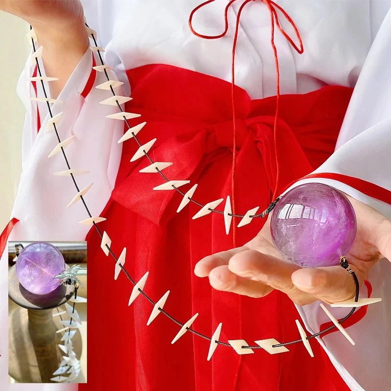 

Anime InuYasha Cosplay Prop Shikon no Tama Jewel of Four Souls Necklace Pink crystal Sacred Role Play Halloween Carnival Party