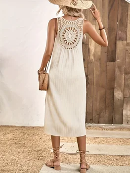Summer Elegant Ladies Solid Color Dress Vacation Gown for Women Stylish Casual Maxi Dress in Pure Colors 1
