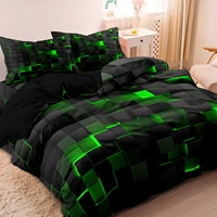 Ensemble de literie luxueux à motif géométrique à carreaux, 3 pièces, doux et confortable, comprenant 1 housse de couette et 2 taies d'oreiller 6