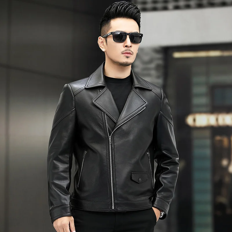 

Men's Leather Jacket New Spring Autumn Fahion Tops Lapel Collar Youth Outerwear 4XL