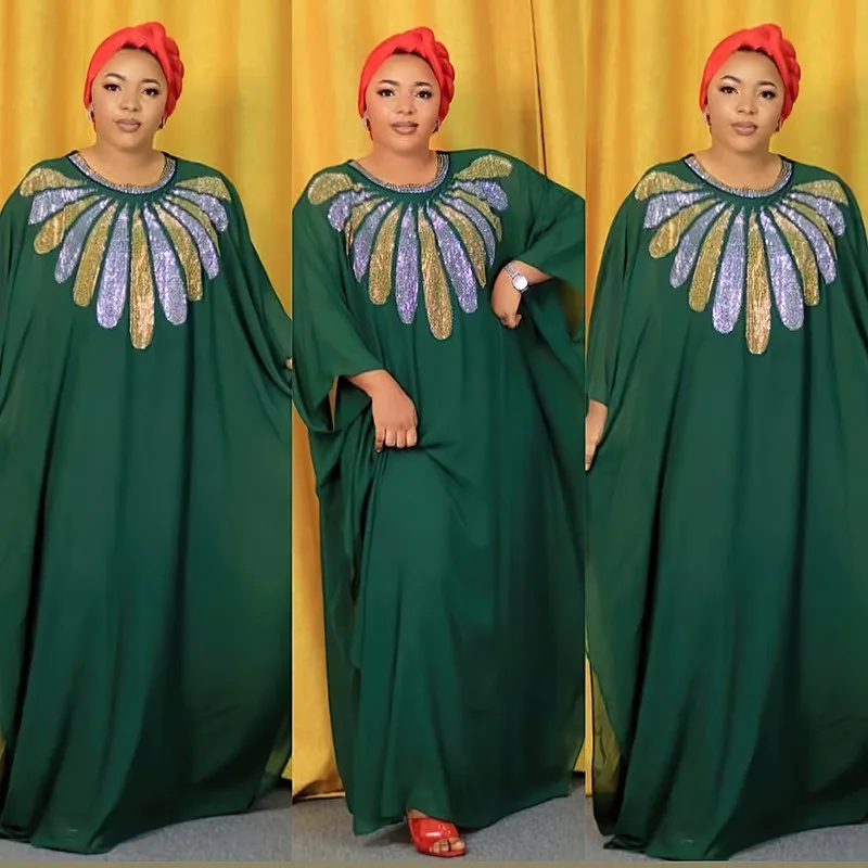 

Платье в африканском стиле для женщин 2023 африканское элегантное летнее длинное платье из полиэстера с рукавом 3/4 и круглым вырезом зеленое синее африканская одежда