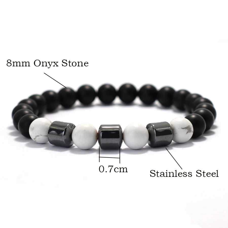 Men Onyx Stone Beaded Bracelet 8mm Natural Healing