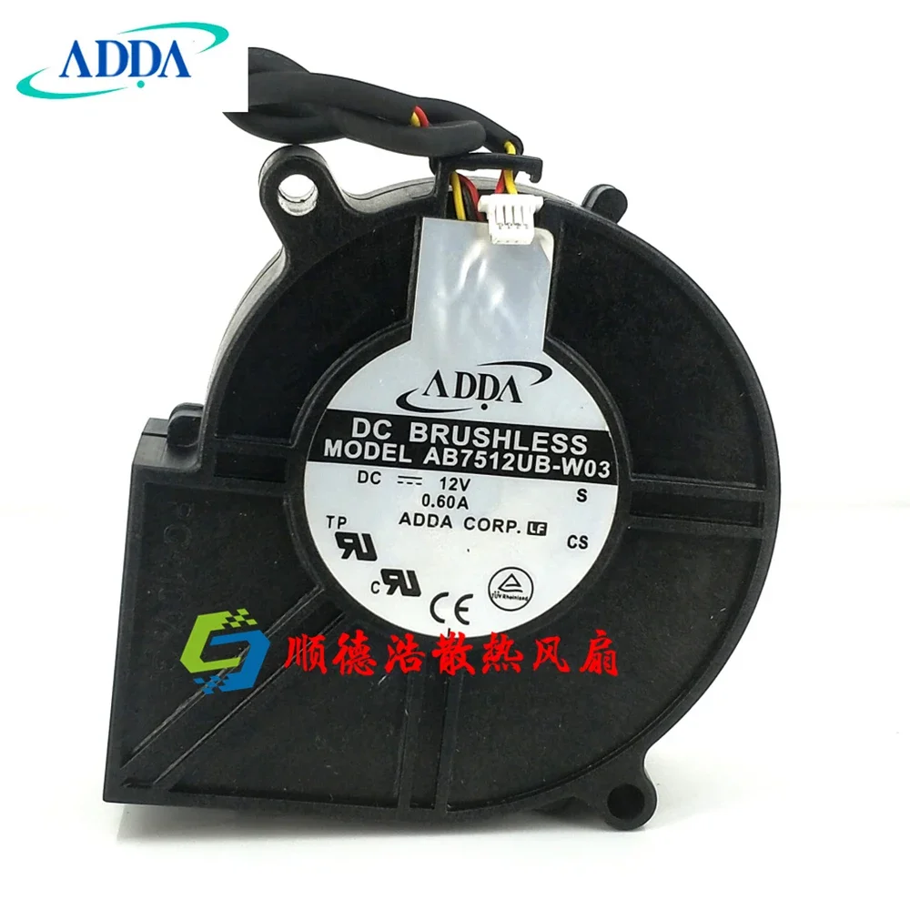 

New ADDA AB7512UB-W03 DC12V 0.60A 7530 brushless turbine blower Projector fan