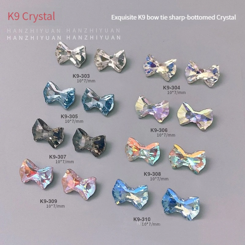 

Sharp Bottom Butterfly Crystal Nail Rhinestone Glints K9 3D Finger Bow Tie Glass Nails Tips DIY Decor Accessories 5PCS