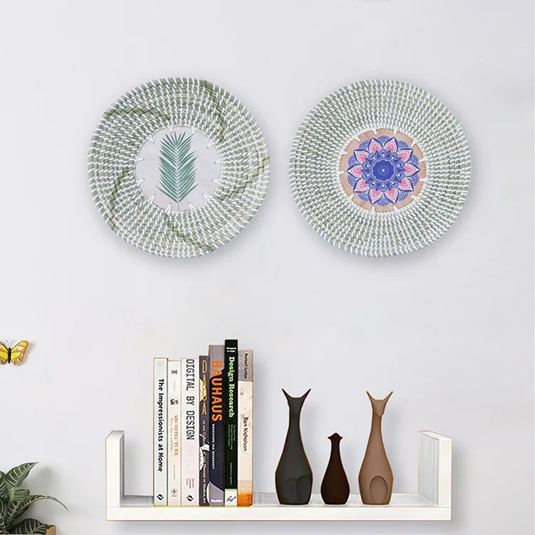 

Seaweed woven e pendant B&B living room porch woven decorative hanging plate home grass woven ornaments wholesale