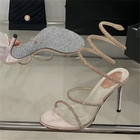 Aneikeh paillettes cristal serpent enveloppé sandales femmes mode d'été Sexy strass talon mince talons hauts fête chaussures de bal 3
