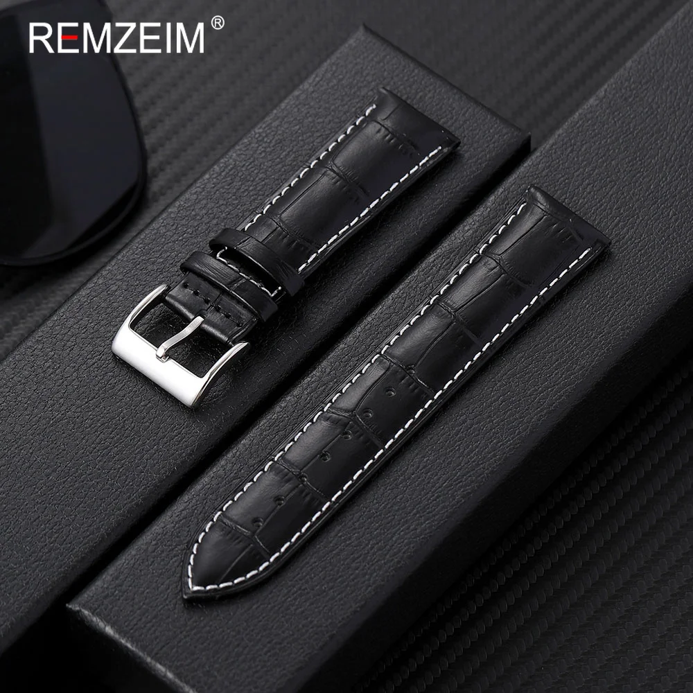 Men's Fashionable Embossed Leather Watch Strap - Comfortable Business Style Replacement Band