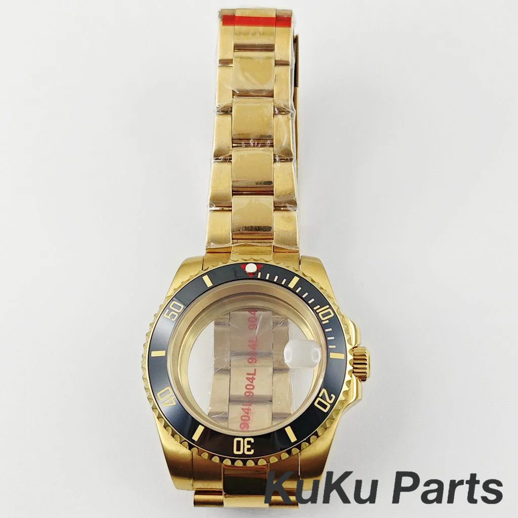 Gold 40MM Oyster Bracelet Sapphire Glass Waterproof Watch Case with 28.5mm Dial Compatibility