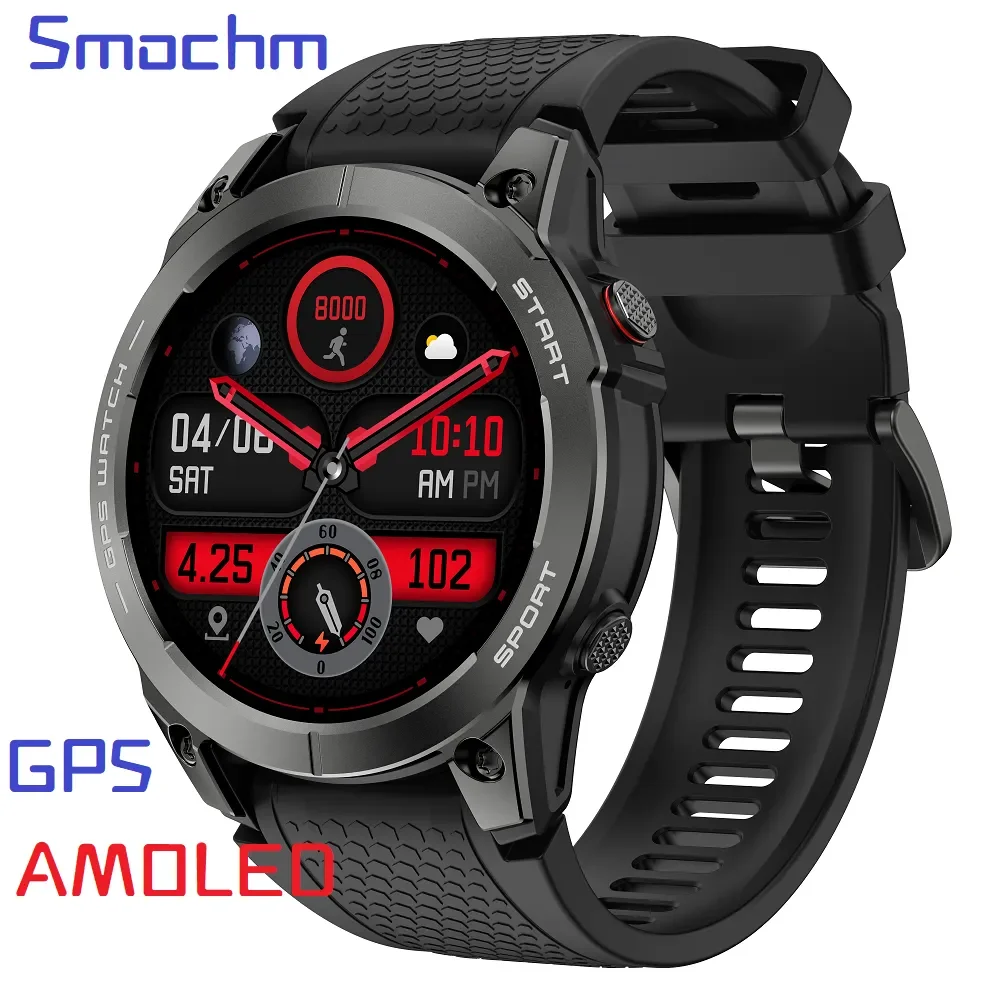 

Smochm GPS AMOLED Bluetooth Call Sports Smart Watch Waterproof Round 1.43 High Resolution Compass Heart Rate for Android iPhone