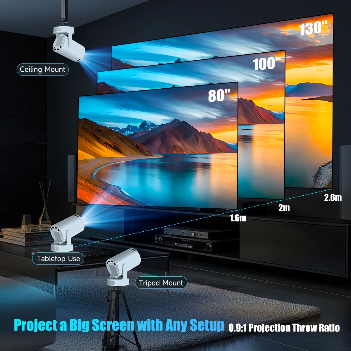 Magcubic 4K HY300 Pro + Projector Built in 5W Speaker 1280*720P Android 11 290ANSI Dual Wifi6 BT5.4 Outdoor Portable Projector 6