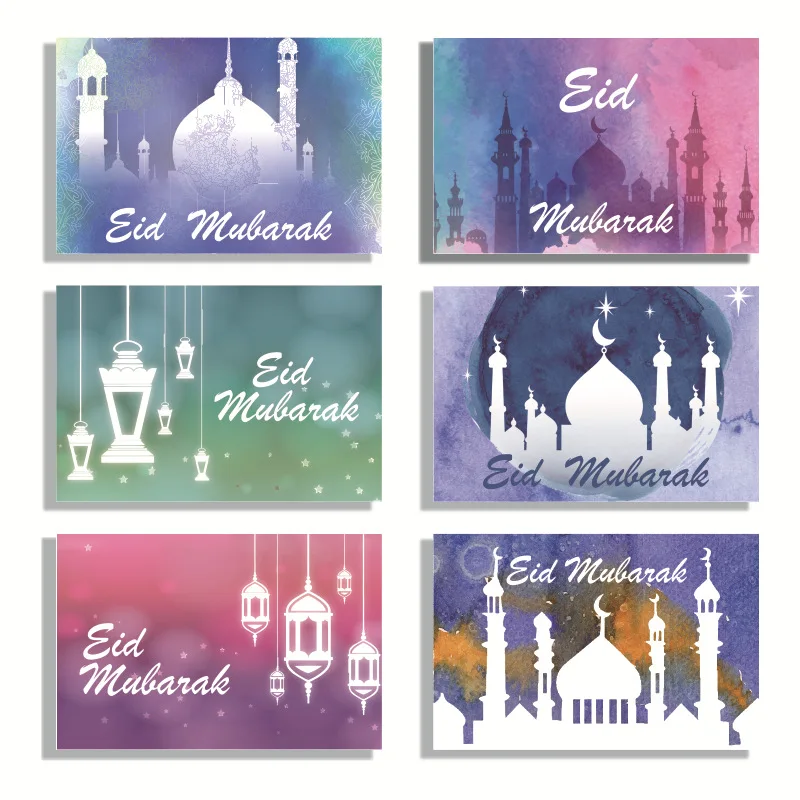 6pcs Eid Mubarak Invitation Cards with Envelope Ramadan Gift Decorations Greeting Card Islamic Muslim Eid Decor 2022