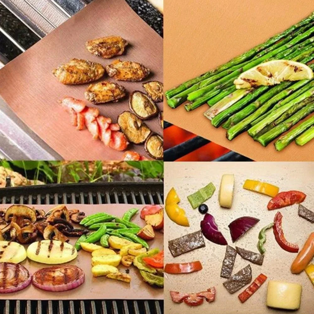 5Pcs BBQ Grill Mat Baking Mat Cooking Grilling Sheet Heat Resistance Baking Mats Barbecue Liners Pad Easily Cleaned Kitchen Tool