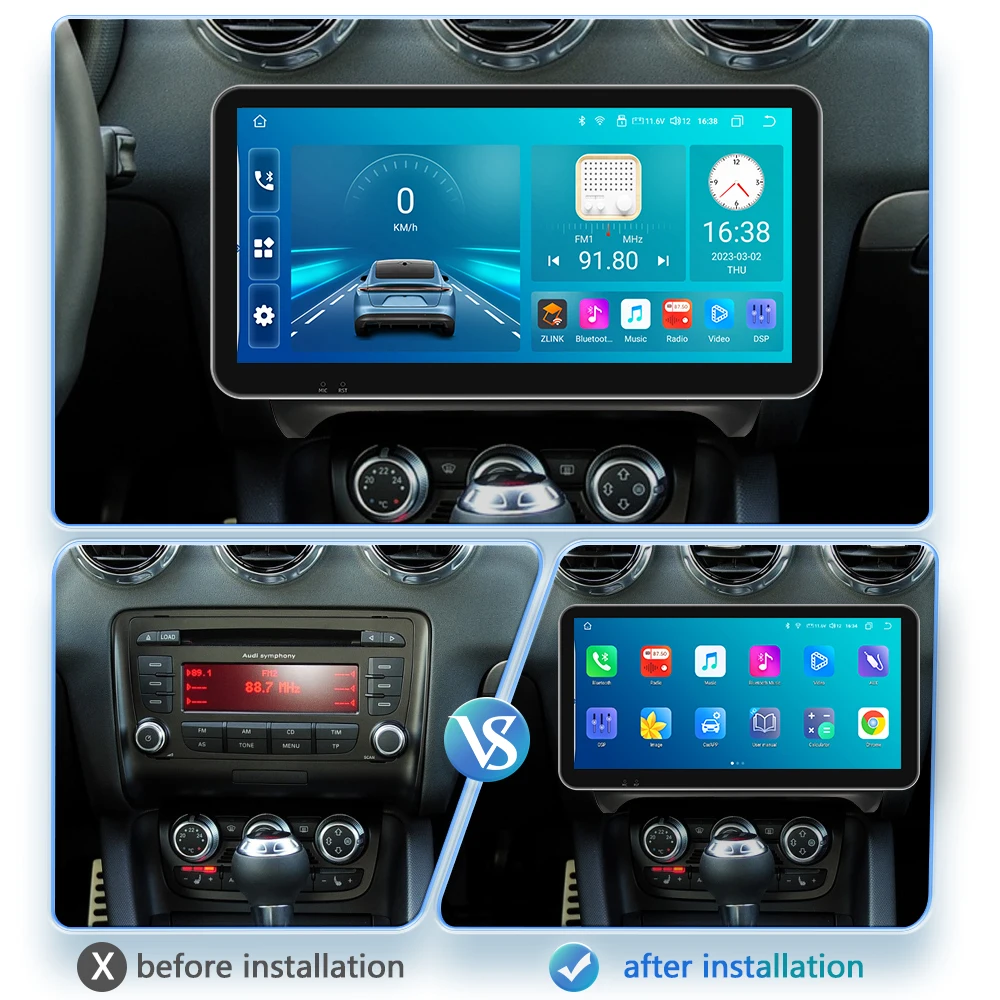 10.33inch 2 Din Autoradio for Audi TT MK2 8J 2006 - 2014 Android Auto  Carplay 4G NET Car Radio Multimedia Video Player DSP QLED