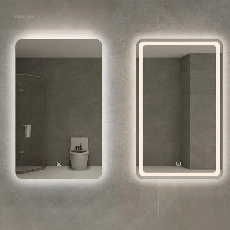 Nordic Smart Bath Mirrors Square Touch Screen Bathroom Mirror Bathroom Fixture Home Wall-mounted Lighted Anti-fog Makeup Mirrors
