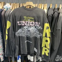 Meilleure qualité coton Vintage lavé noir surdimensionné à manches longues T-Shirt lettres graphiques impression jaune Logo RRR123 T-Shirt étiquettes 1