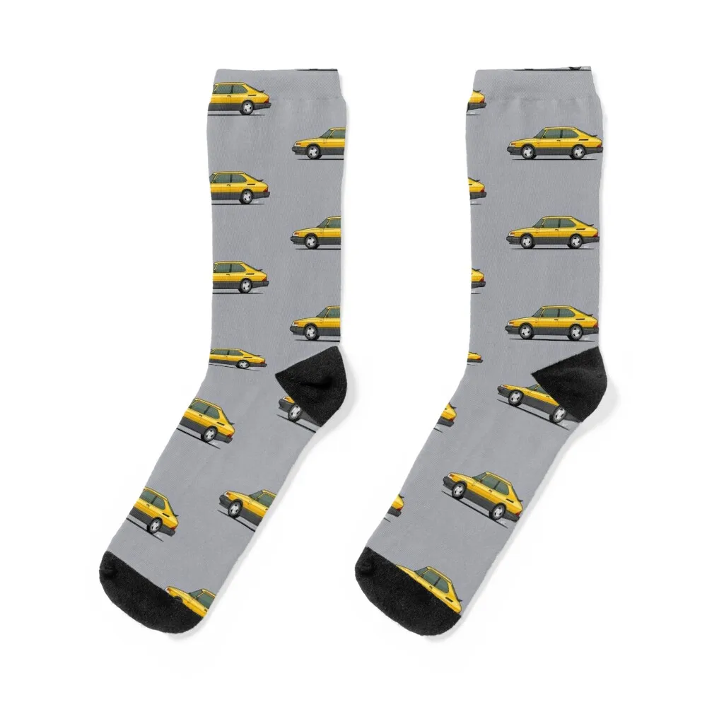 Saab 900 Turbo single side view illustration - Yellow Socks cool socks Man Socks Women's