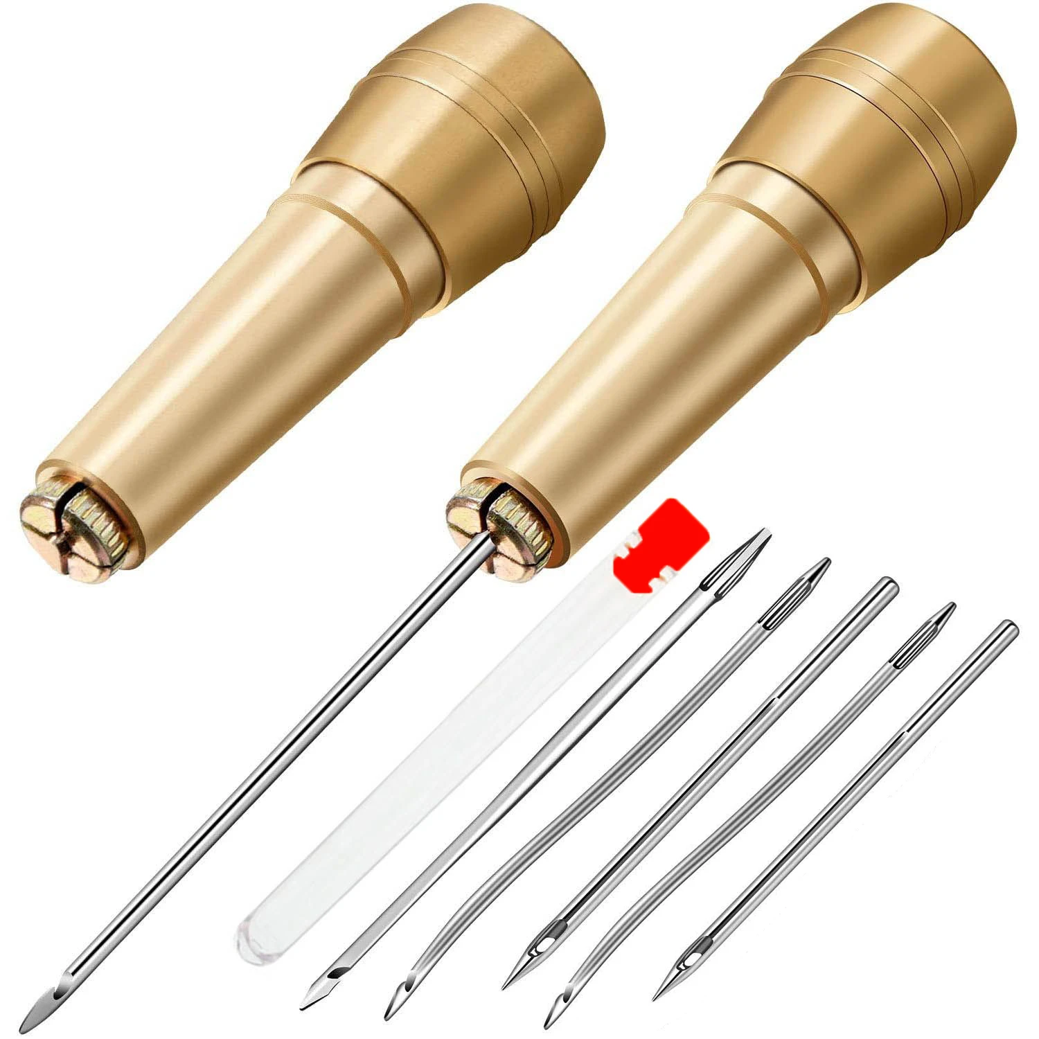 Leather Sewing Kit 9Pcs Copper Handle Leather Sewing Awl Needle Set Suitable for Repairing Canvas Tent Shoes