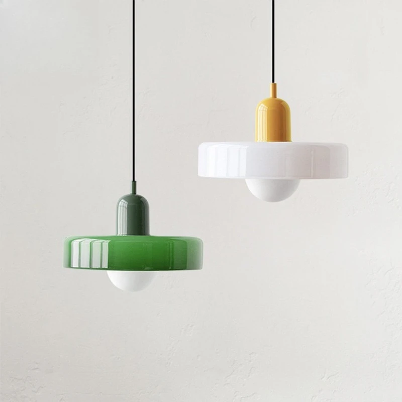 Bauhaus Nordic Pendant Lamp, Creamy Memphis Vintage Glass Chandelier for Living Room, Bar, Dining Decor