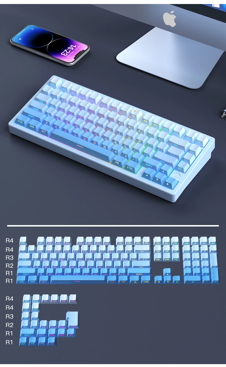 PBT, DYE, SUB Key Caps, cereja Perfil