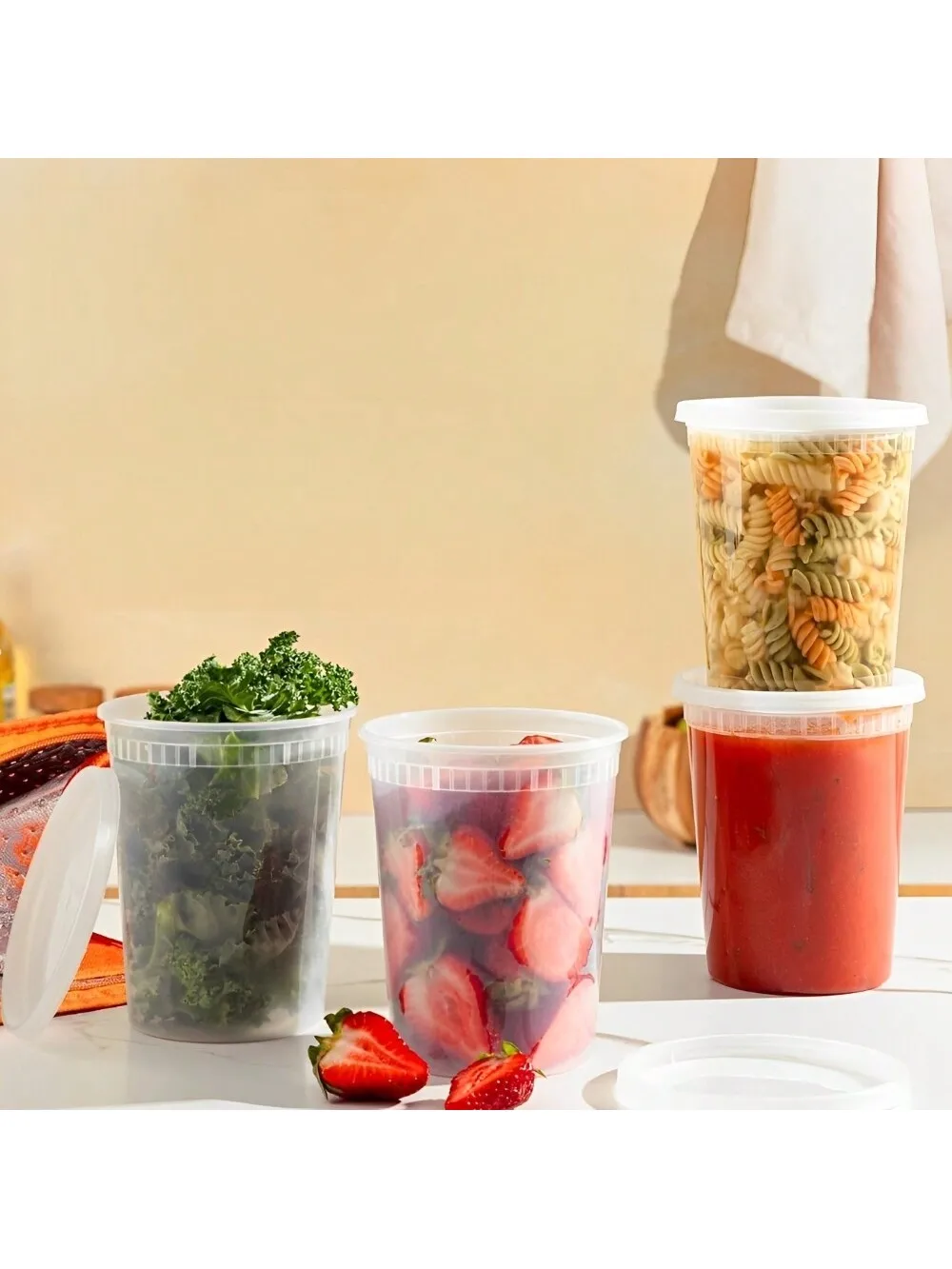 24Pack 32oz Deli Containers Lids Food Storage Containers Plastic Deli Lids Slime Soup Meal Prep Containe