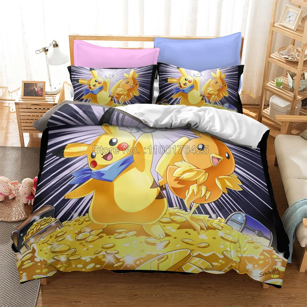 Happy Pikachu Is Dancing Bedding Set Decorazione Della Casa King Double Size 200X200Cm Biancheria Da Letto Copripiumino Federa Regalo Festival