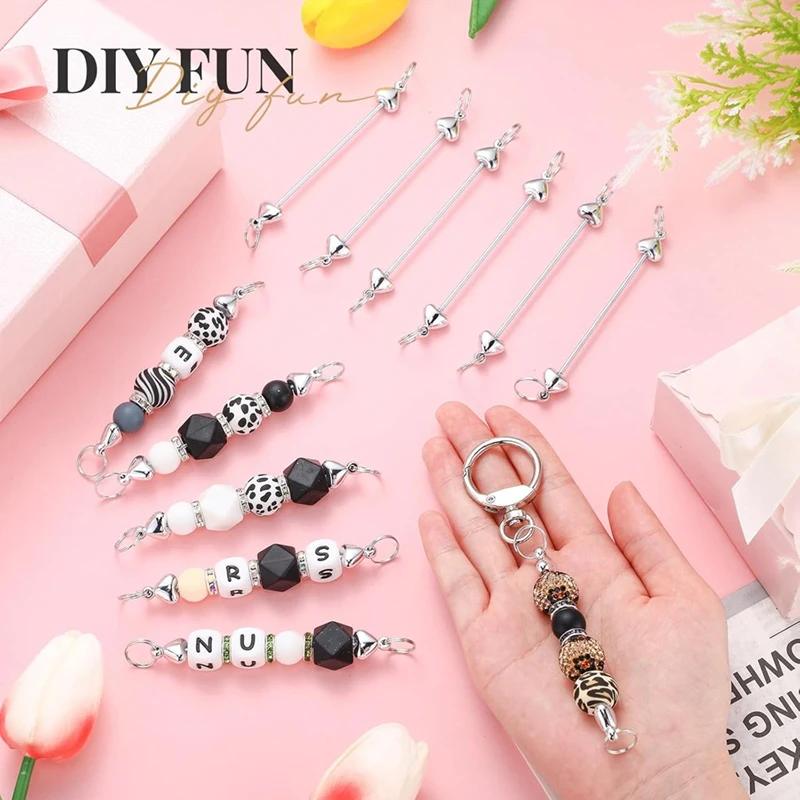 24개 구슬 키체인 대량 DIY 키체인 액세서리 만들기 AJAS