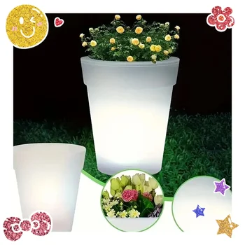 Solar LED Glowing Plant Pots Outdoor Artificial Lights White Powered Garden Solar Powered Flowerpot Light Vase Decor Waterproof
