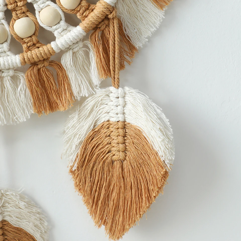 Dremisland Set Di 2 Specchi Da Parete Rotondi In Macramè Fatti A Mano - Decorazione Boho Con Frange, Per Soggiorno E Camera Da Letto - 3