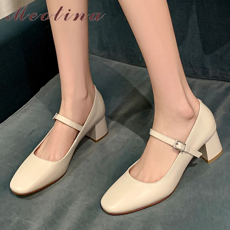 meotina-women-genuine-leather-mary-janes-round-toe-thick-mid-heel-pumps-buckle-fashion-ladies-shoes-spring-autumn-apricot-40