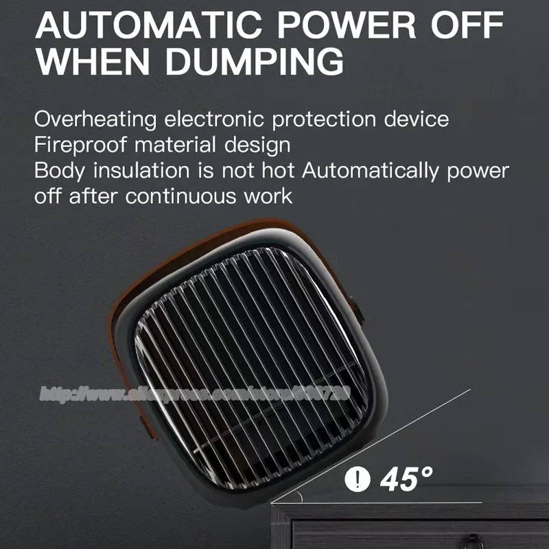 Portable Space Heater with Thermostat, for indoor use with realistic 3D flame, 800W PTC Ceramic Heating, Tip-Over Safety Switch