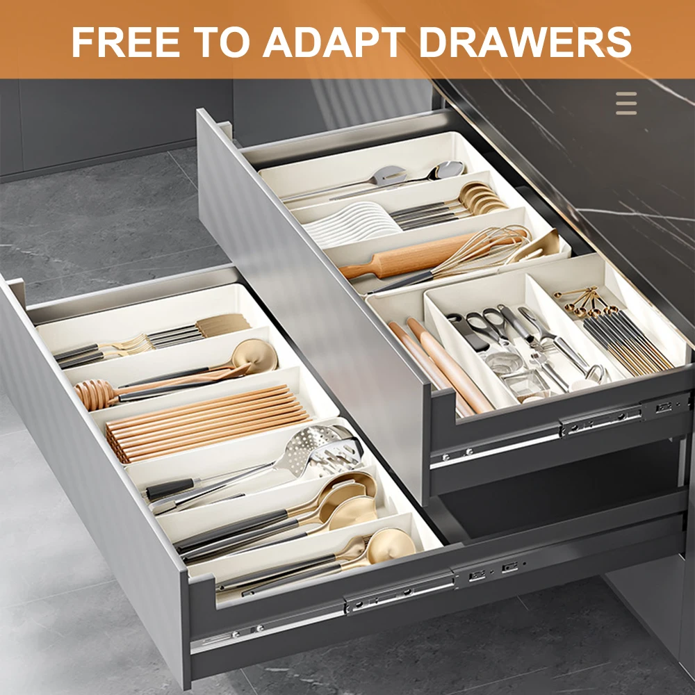Expandable Tableware Organizer Silverware Drawer Kitchen Utensil Tray Adjustable Cutlery and Flatware Tray Home Kitchen Tool