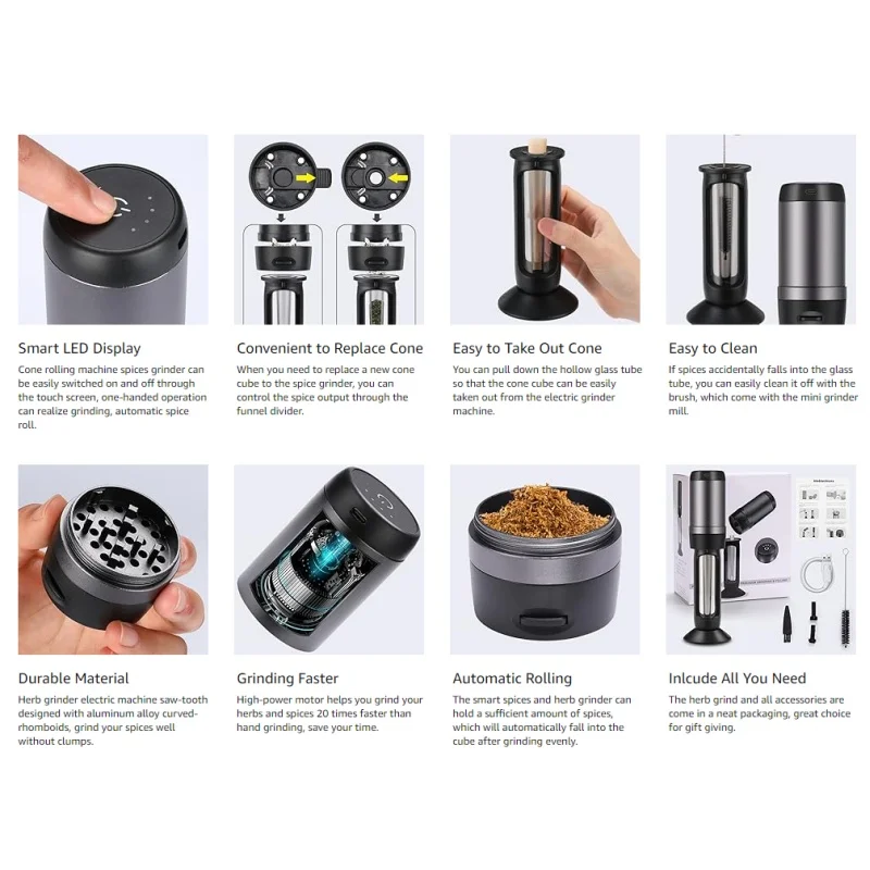 Herb Grinder Smoking Accessories CRUSHER Electric Herb Grass Grinder Horn Tube Cigarrate Filling Machine Spice Herbal Crushers for Tobacco Shop