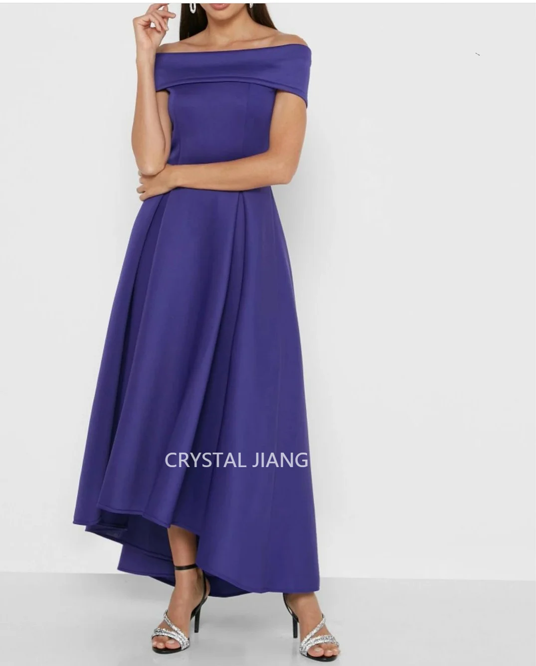 

Elegant Blue Off Shoulder Satin Evening Dresses فساتين السهرة Asymmetrical Prom Dress Robe de soirée for Women