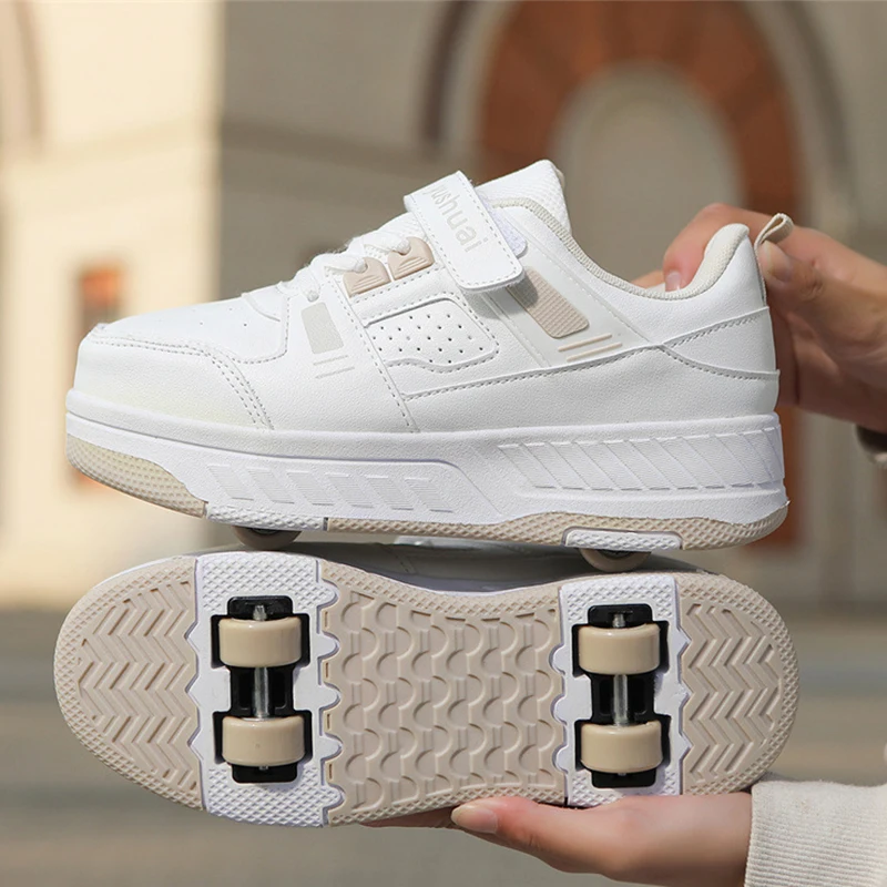 2 Wheels Shoes For Boys Girls Inline Roller Skates Outdoor Skating Parkour Skate Shoes Roller Sneakers Size 31-37 38 39 40