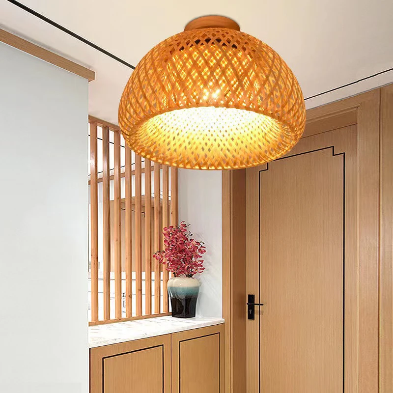 

Modern Natural Bamboo Ceiling Light E27 Home Creative Lighting Chinese Zen Tea Room Aisle Decorative Cage Light Fixtures