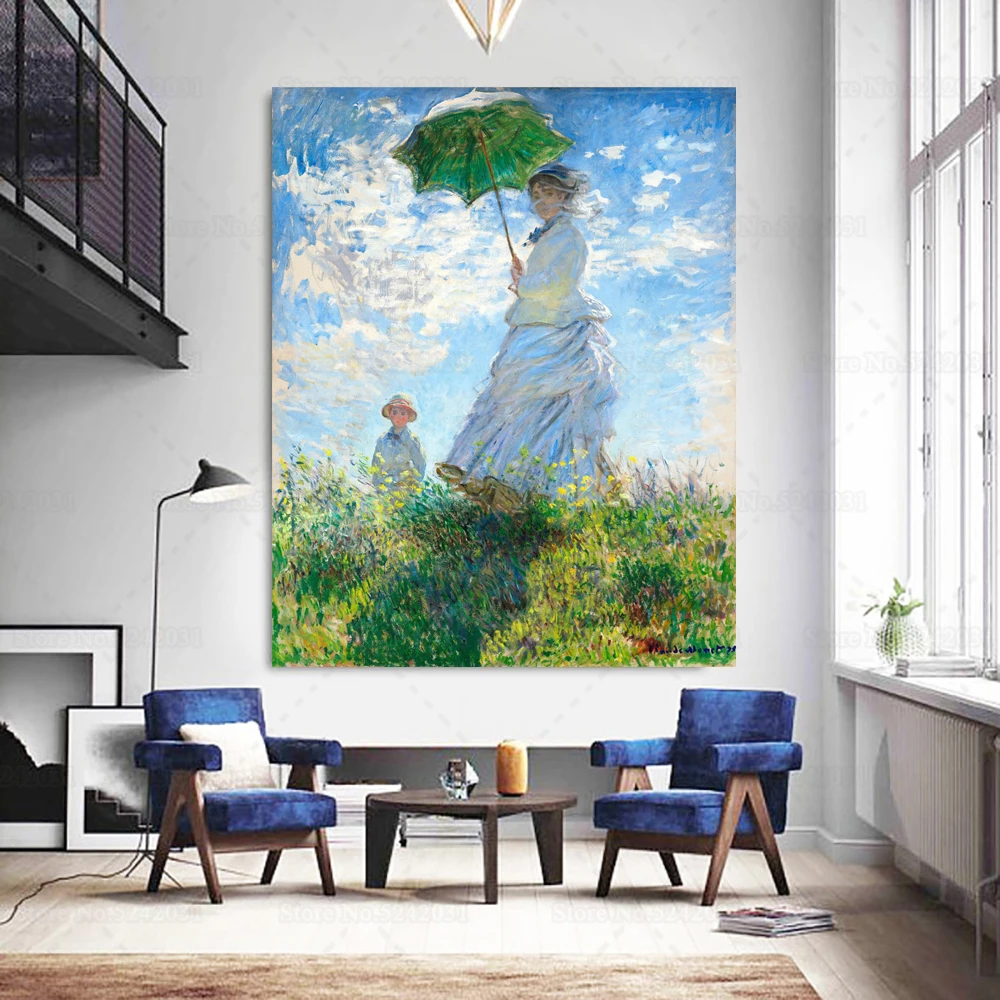 Donna Con Un Parasole Signora Monet E Suo Figlio 1875 Monet Canvas Painting Wall Art Per La Decorazione Domestica