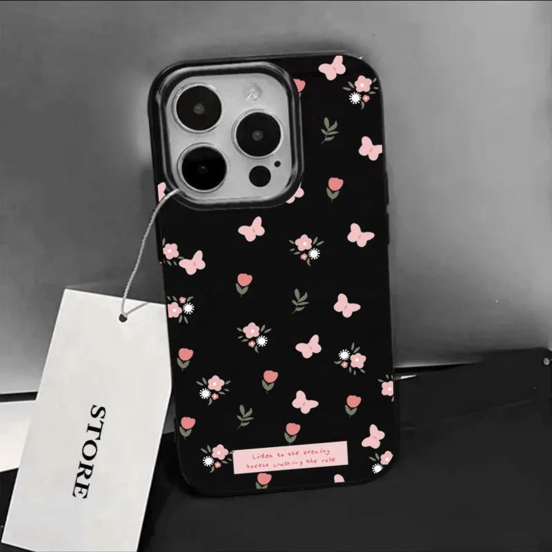 Green Leaf Pink Flower Print Shockproof Soft Phone Case