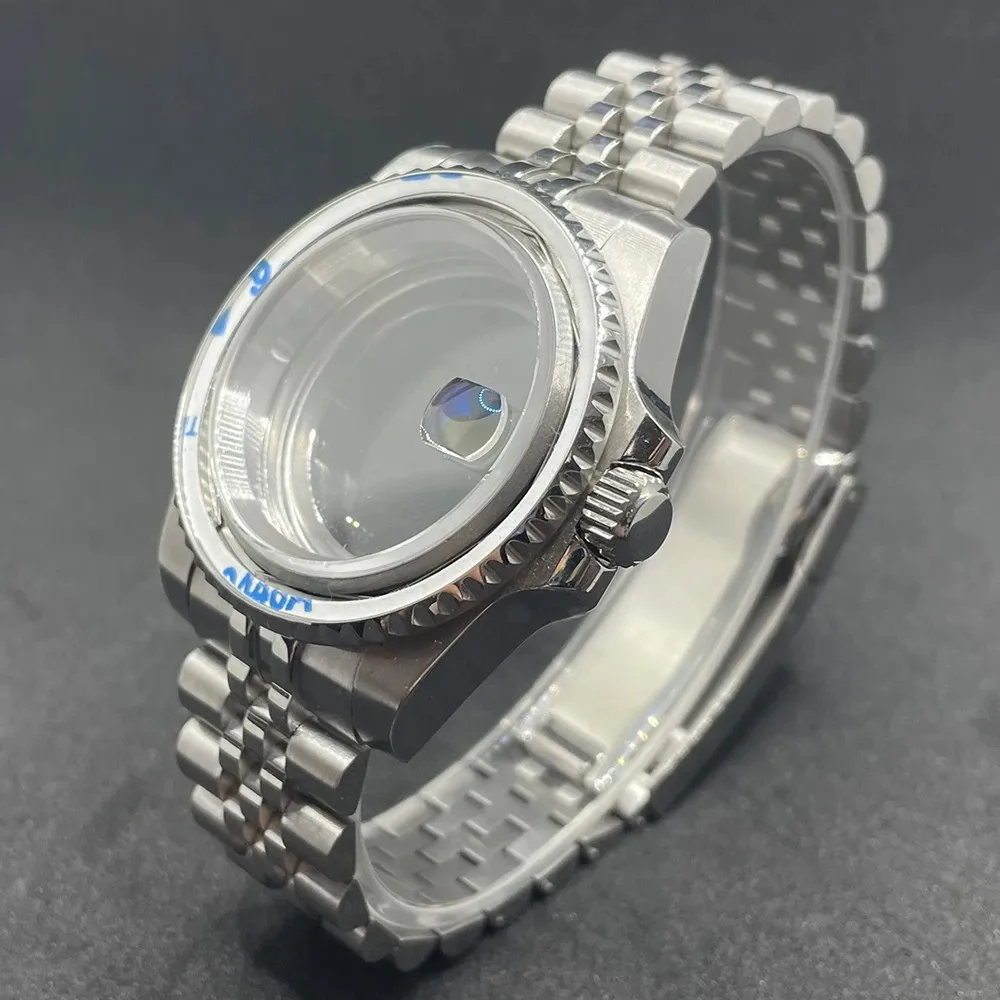 Elegant 40MM Stainless Steel Watch Case with Solid Bracelet and Glide Lock Clasp