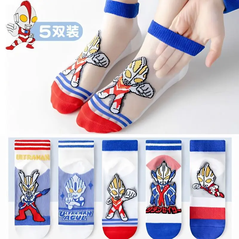 

Children's Socks Boys Summer Thin Mesh Breathable Comfortable Little Boy Ultraman Crystal Card Wire Boneless Socks Free Shipping